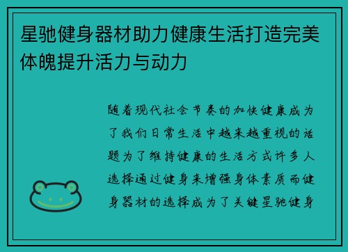 星驰健身器材助力健康生活打造完美体魄提升活力与动力